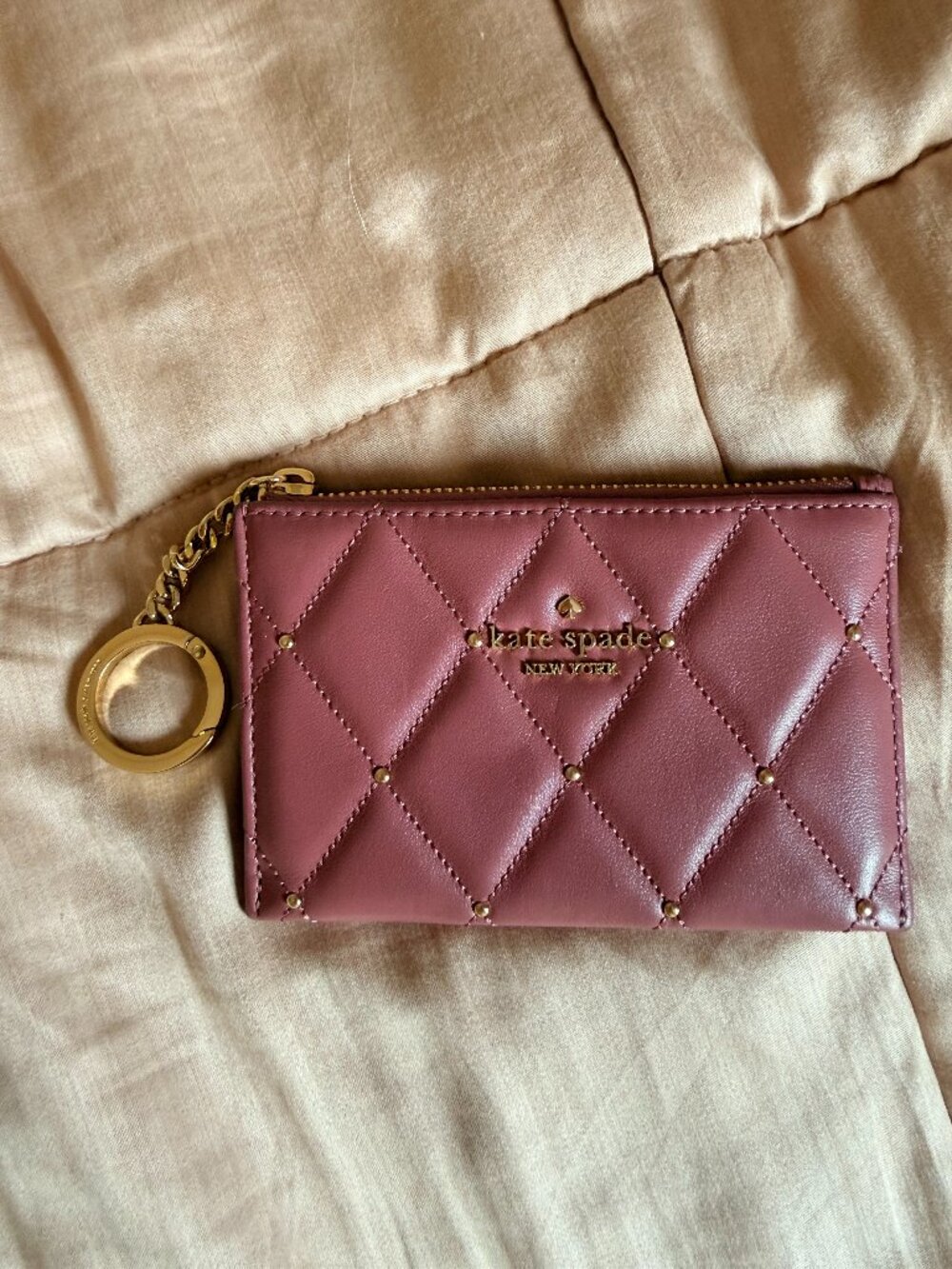 Kate Spade New York Pink Quilted Studded Small Card Holder